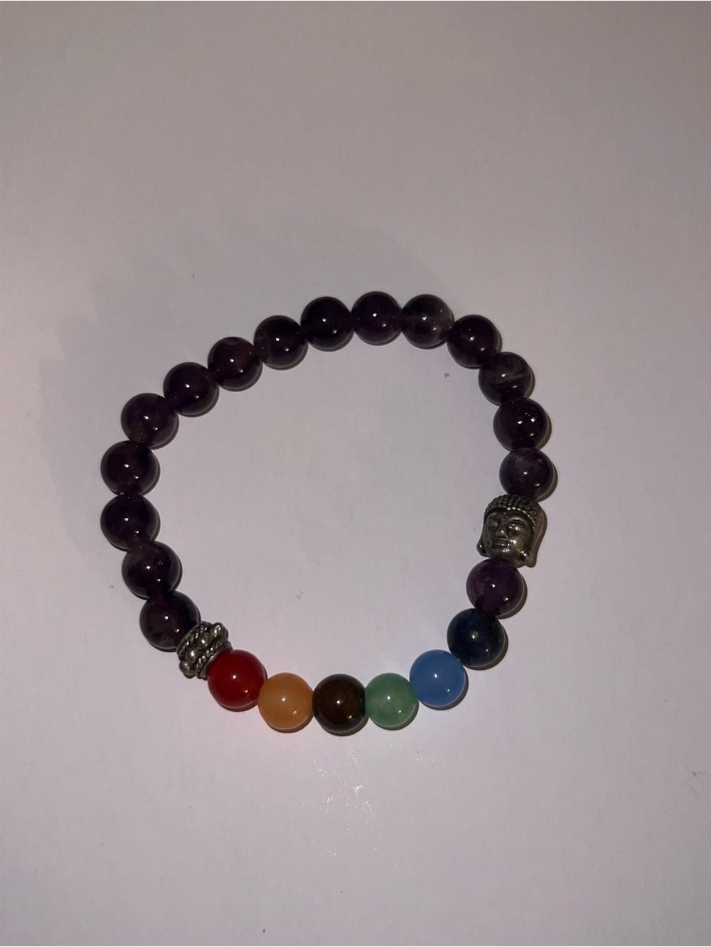 Beaded Chakra Stretch Bracelet with Buddha Charm - Purple and Multicolor